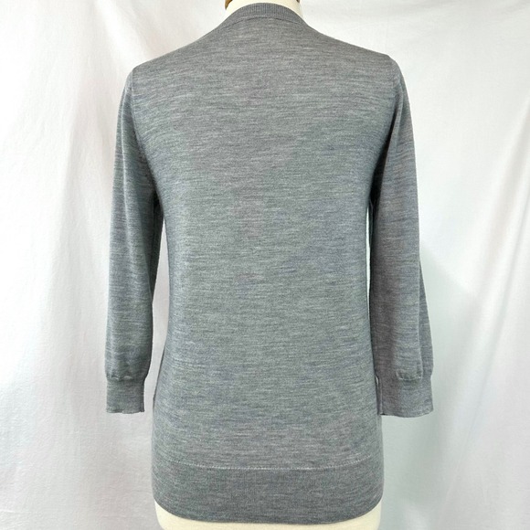 J CREW 100% Merino Wool Gray Crewneck Sweater 3/4 Sleeve Sz M Preppy Minimalist - Picture 5 of 7
